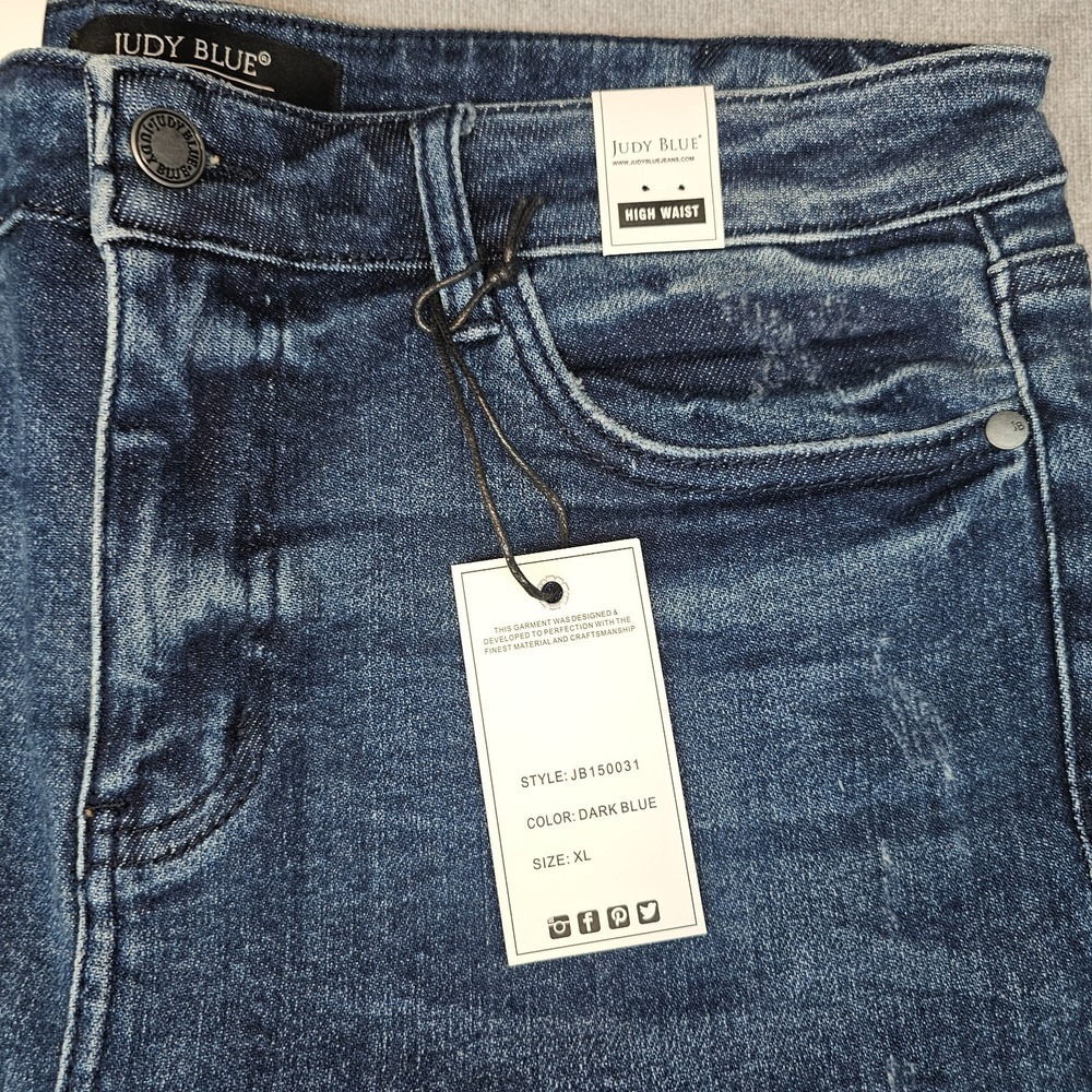 Judy Blue Womens XL Shorts High Rise Distressed Raw Hem Denim Cuttoff Stretchy - Picture 5 of 16